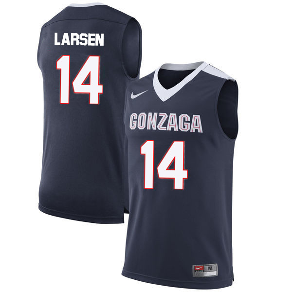Men #14 Jacob Larsen Gonzaga Bulldogs College Basketball Jerseys-Navy - Click Image to Close